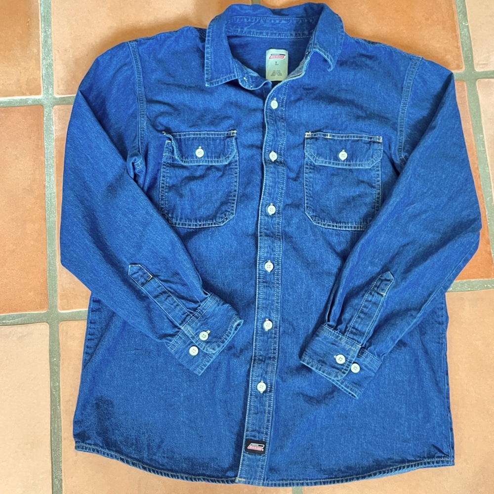 NWOT Dickies Dark Denim Work Shirt Cotton Large